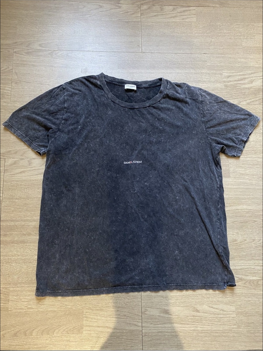 Saint Laurent Black Mineral-Wash Short Sleeve Logo Tee